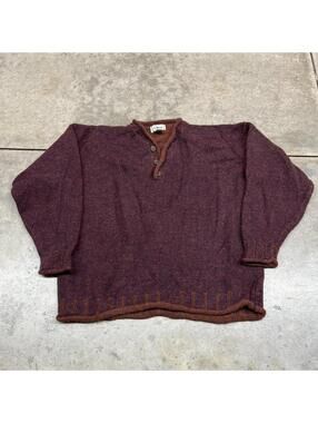 vintage l.l. bean wool made in ireland henley burgandy knit sweater size large